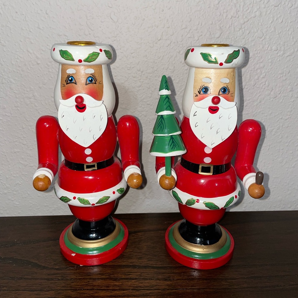 The Last Straw Hoilday Santa Wood Candle Holders